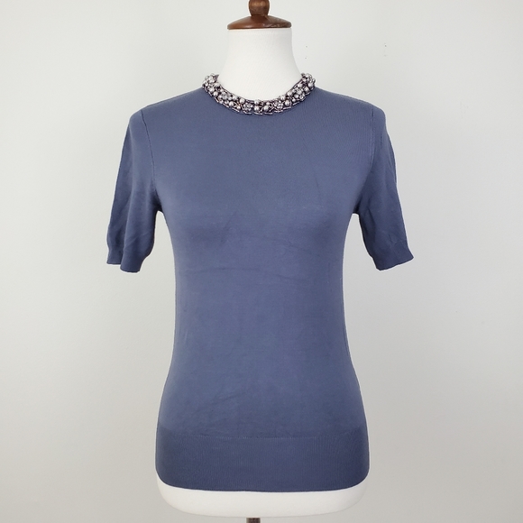 Zara Knit Bead Embellished Neck Top - Picture 2 of 13